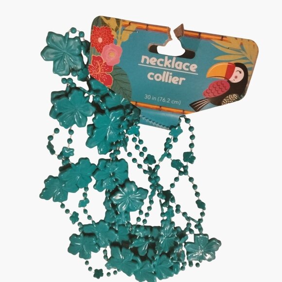 3 Blue Hawaiian Flower Beaded Necklaces Tropical Pool Party Tiki Accessory - Picture 1 of 3